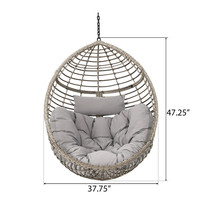 Gray Wicker Hanging Hammock Chair with Cushions