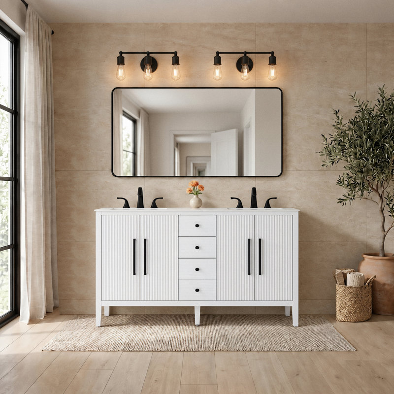 Meuble-lavabo double 60 po, Blanc