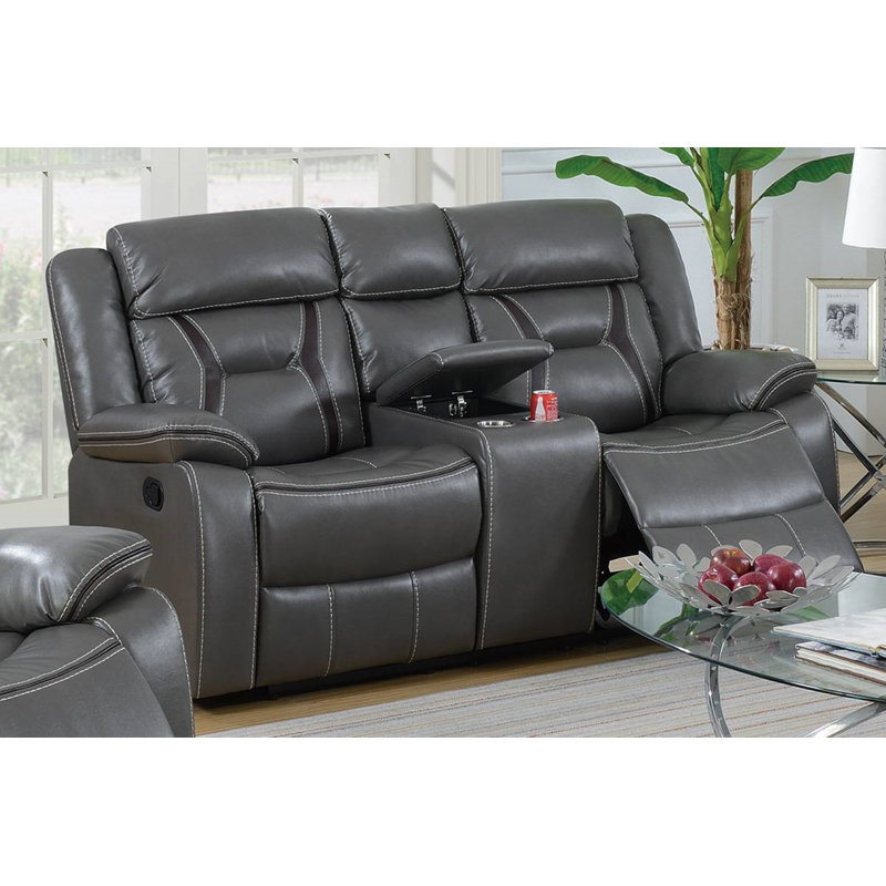 Catarina 73'' Faux Leather Power Reclining Loveseat, Gray Faux Leather, Power