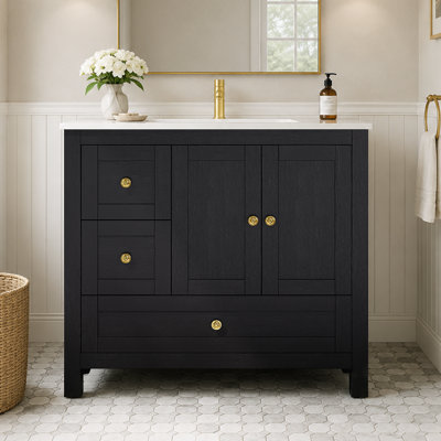 Lumina 36" Single Freestanding Bathroom Vanity with Ceramic Sink,Black,Hardwood Plywood,Soft-Close Doors & Interior Adjustable Storage