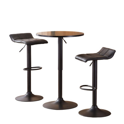 Table de bar réglable en hauteur 3 pièces et 2 tabourets de bar réglables en cuir reconstitué
