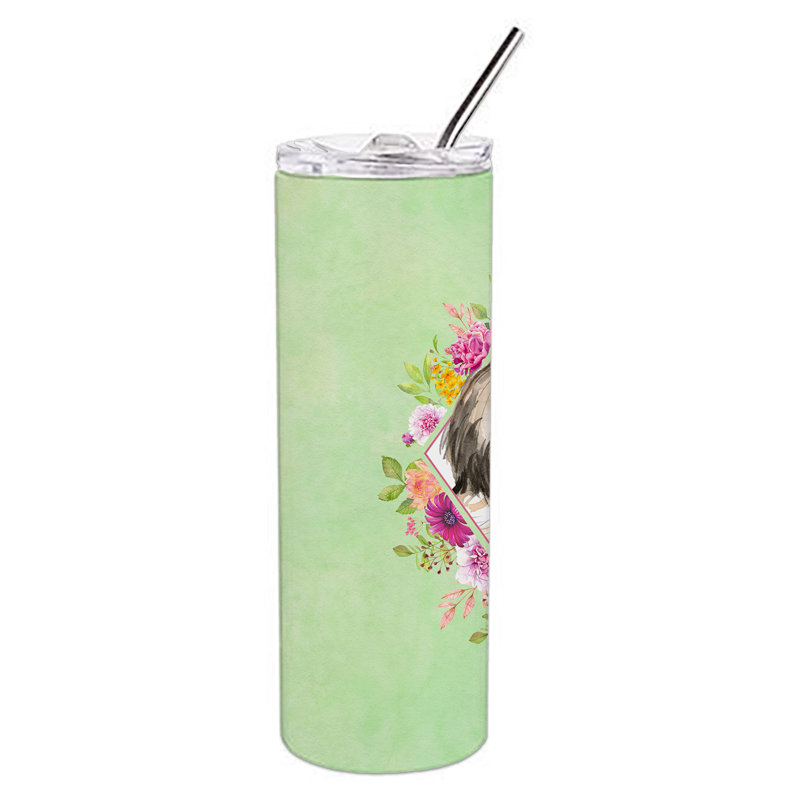 E23BF9F8391D466E9CA4F8DFEBD9A7DB de verre 20 oz à double paroi en acier inoxydable chiot, Beige Shih Tzu, Vert