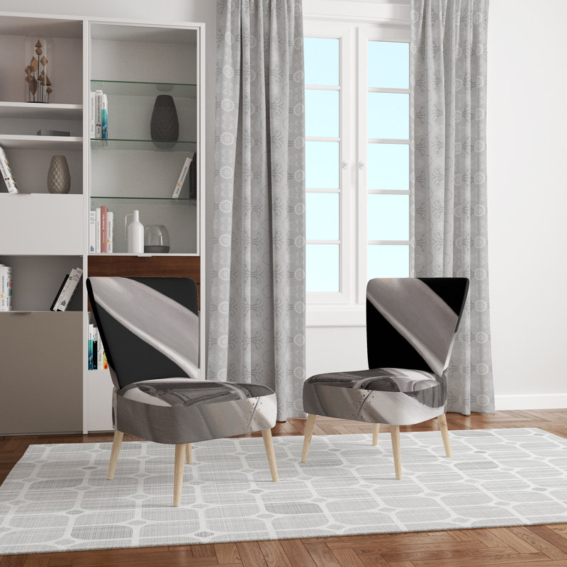Upholstered Floral Side Chair - Modern floral Accent Chair, Abstract Gray Polyester Blend 19