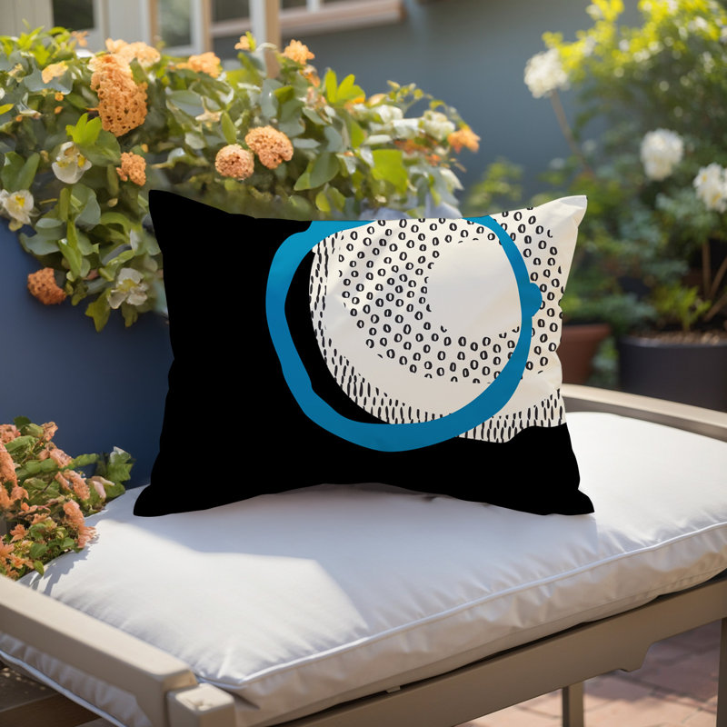 Coussin lombaire réversible intérieur / extérieur Vikka, H 14 po x l 20 po, Turquoise / noir / blanc cassé