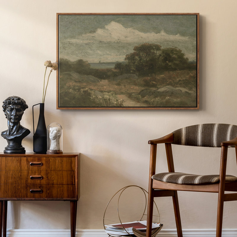 Paysage rétro - DCXCIX, Toile avec cadre noyer, H 25 po x l 37 po x P 2 po