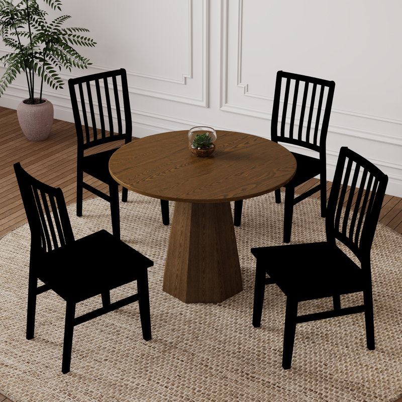 Round Dining Table Set, Mid Century Modern Small Round Dining Table Set, Black, Walnut
