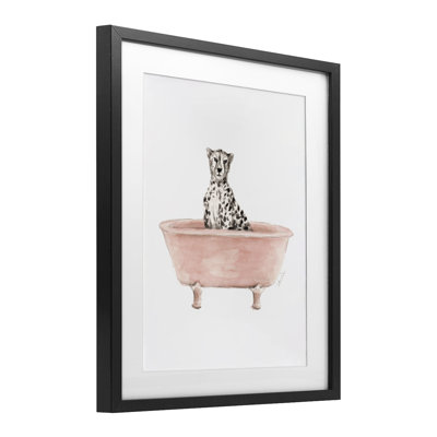 «Cheetah in Pink Tub», reproduction encadrée sous verre, conception de Lanie Loreth