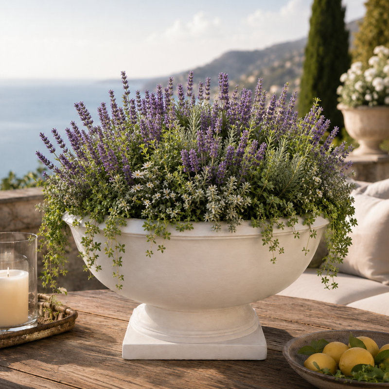 Pot à fleurs en terre cuite Galen, Gris