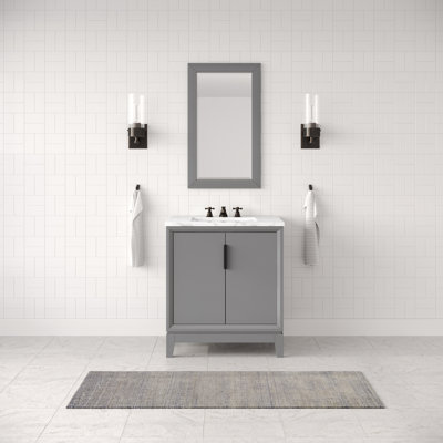 Meuble-lavabo de comptoir en marbre blanc Carrara Elizabeth 30 "avec miroir Elizabeth