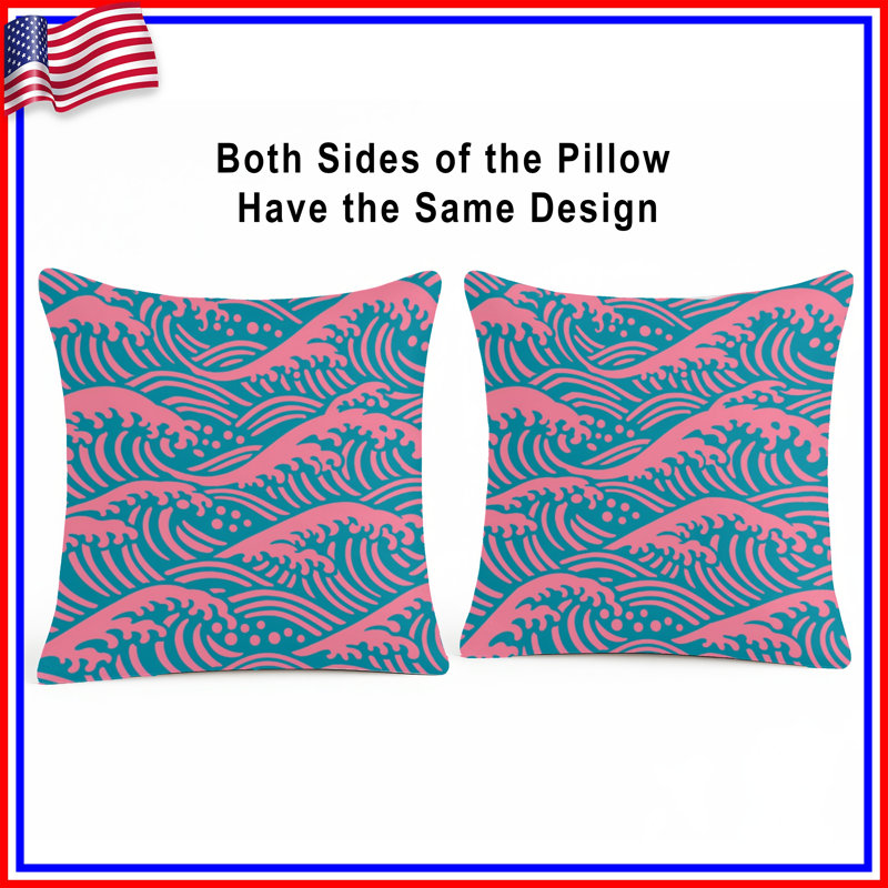 Coussins Pink Ocean Waves, 16 x 16 inches
