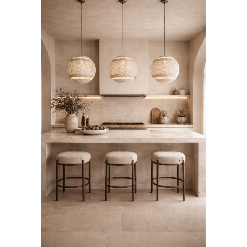 Bali Orb 19" White Rattan Pendant, White, White
