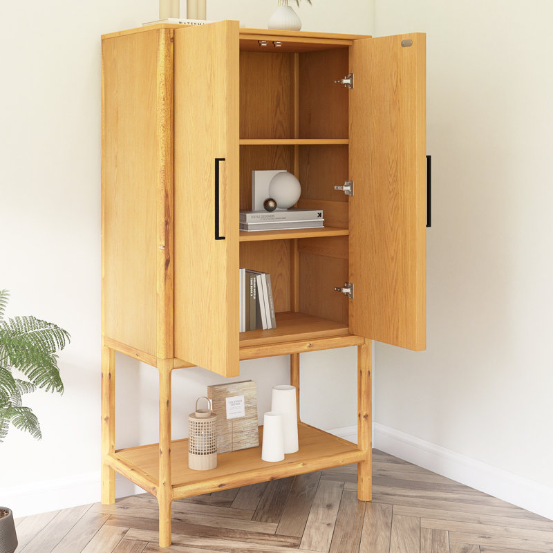 Sophisticated Oak Veneer Cabinet With Multiple Storage Functions, Yellow