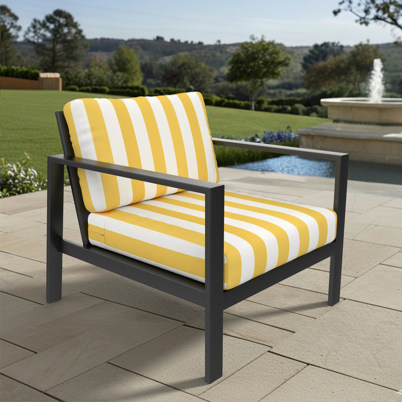 Amala Outdoor Sunbrella® Seat/Back Cushion, Sunbrella Sail Away Sunflower Cabana Stripe