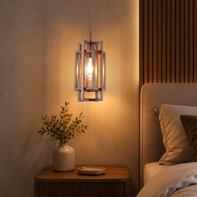 Luminaire suspendu simple en métal à intensité variable 1 lumière l 5,51 "Husnu, Bois délavé
