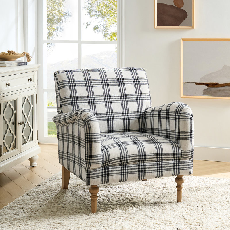 Ariana Upholstered Armchair, Black Plaid