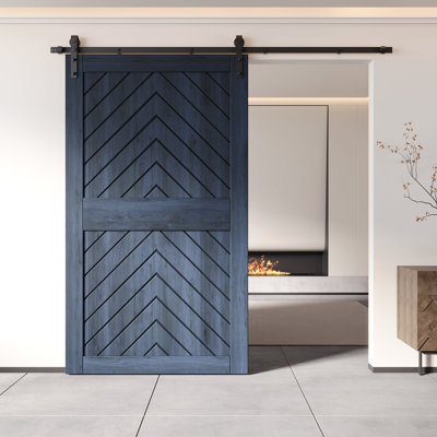 Homacer 42 in. x 84 in. 4-IN-1 Fishbone Design Navy Finished & Unassembled Pine Wood Barn Door (Interior Use Only)