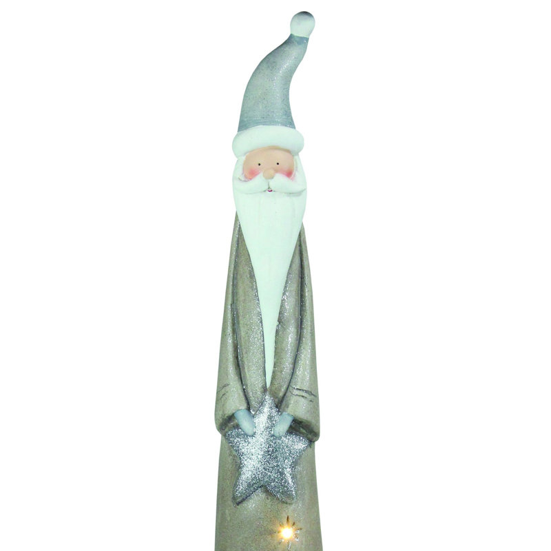 Figurine de père Noël 29,5 "à DEL argent et beige avec étoile de Noël