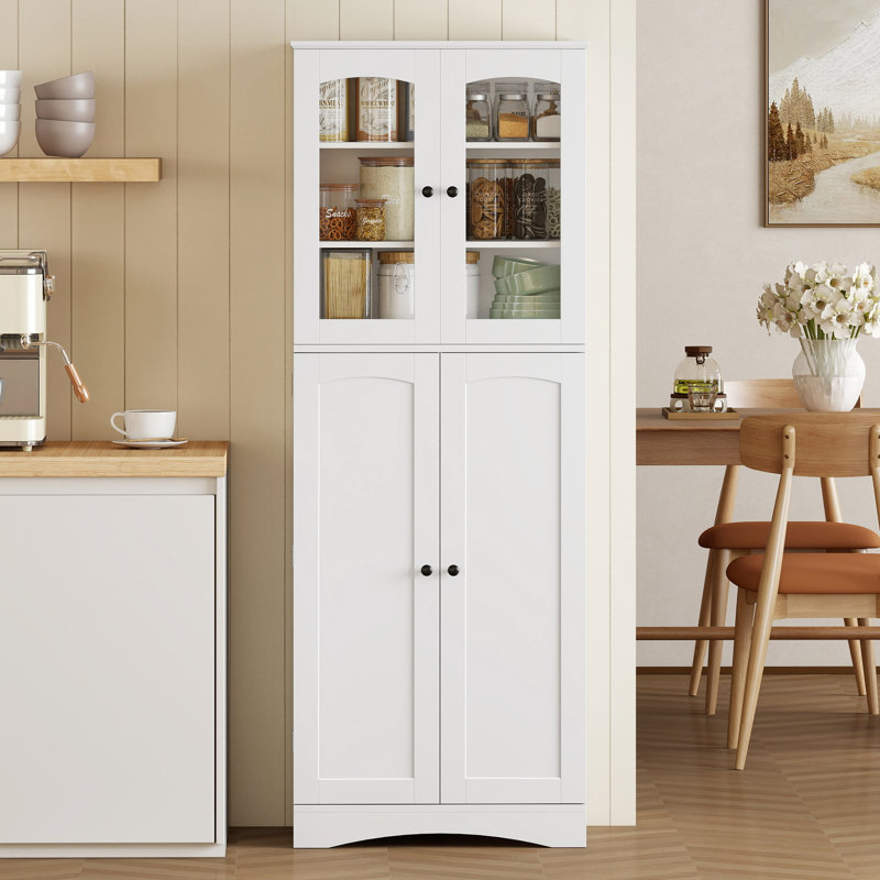 Armoire de cuisine de 64 po, armoire de cuisine avec tablettes, porte, blanc