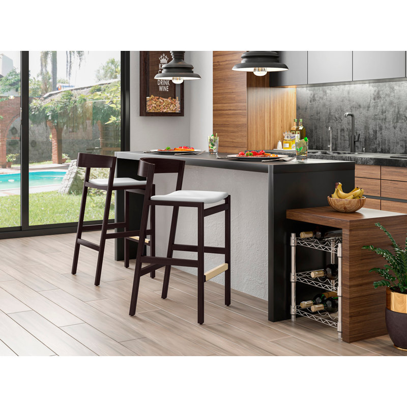 Tabouret de comptoir rembourré en bois Klismos, Ivoire ivoire