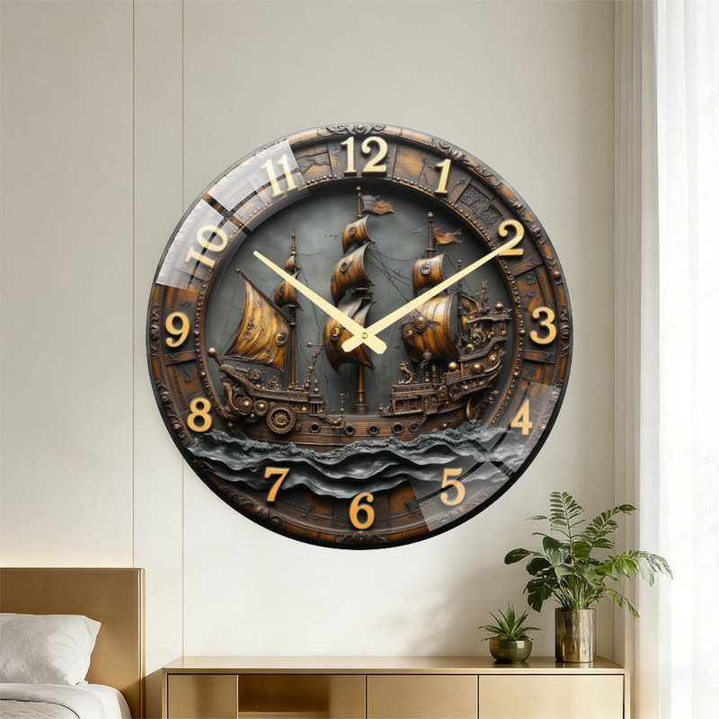 Horloge murale moderne en verre de 61 cm (24 po) - Motif marin
