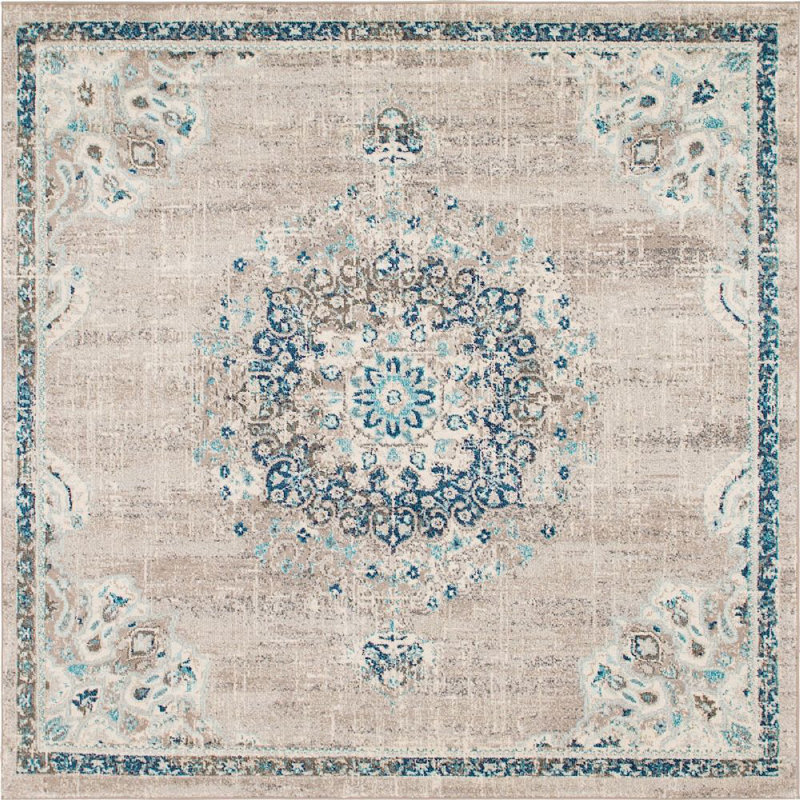 Tapis à motif oriental gris Pennylane, Carré 8 pi