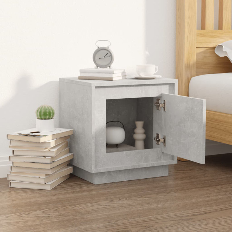 Layport 44cm W Solid Wood Bedside Table, Concrete Grey, Individual