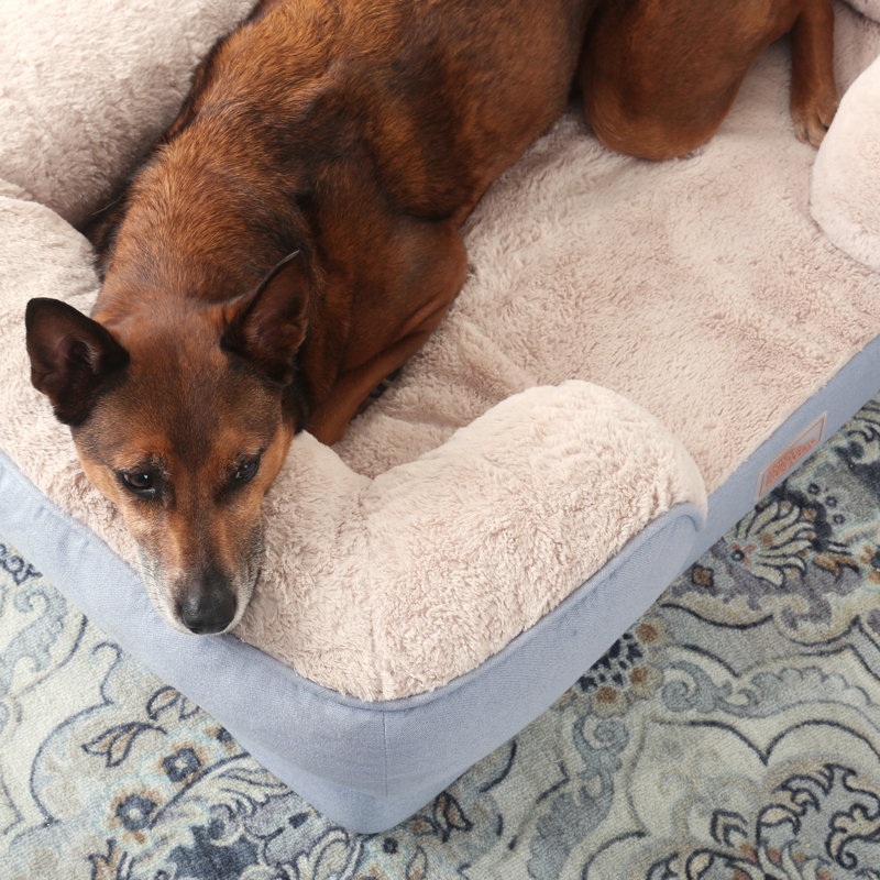 Large Blue Bolster Sofa Pet Bed with Soft Interior