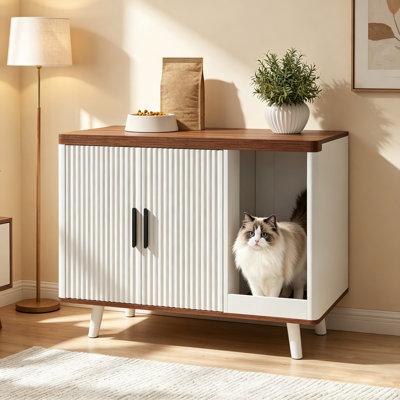 Cat Litter Box Enclosure, Hidden Cat Litter Box Furniture, 30.7 x 19.7 x 22 Inches for Hallway, Bedroom,White