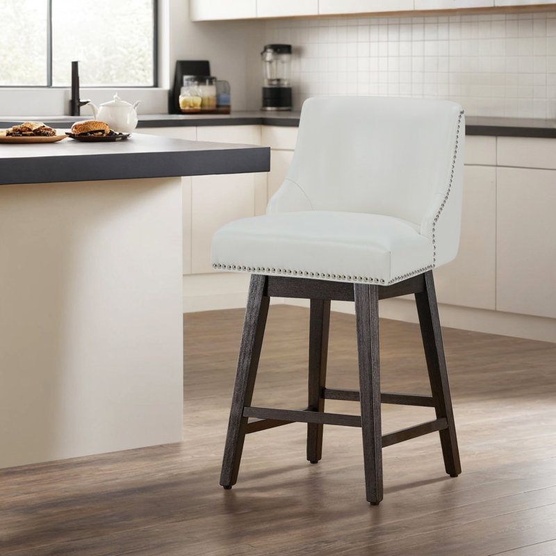 Shurma Swivel Upholstered Counter Stool, White, 36" H x 19.7" W x 22" D