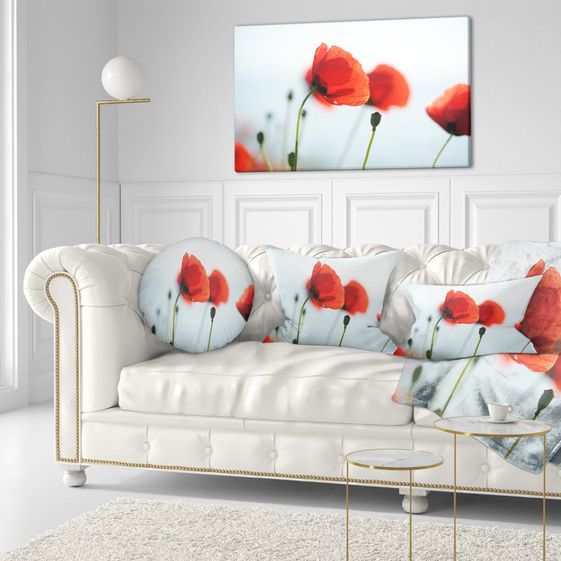 Coquelicots sur fond de mer - Coussin décoratif à imprimé floral