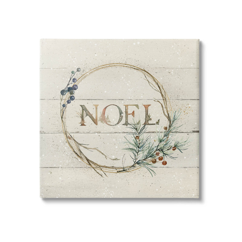 Noel Holiday Botanical Wreath by Carol Robinson - Wrapped Canvas Print, 17" H x 17" W x 1.5" D