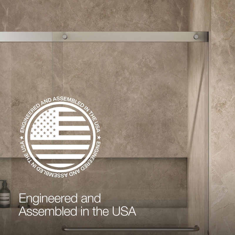 Elate Sliding Shower Door, 70-1/2-In H X 56-1/4 - 59-5/8-In W, With 1/4-In Thick Crystal Clear Glass, Nickel/Clear