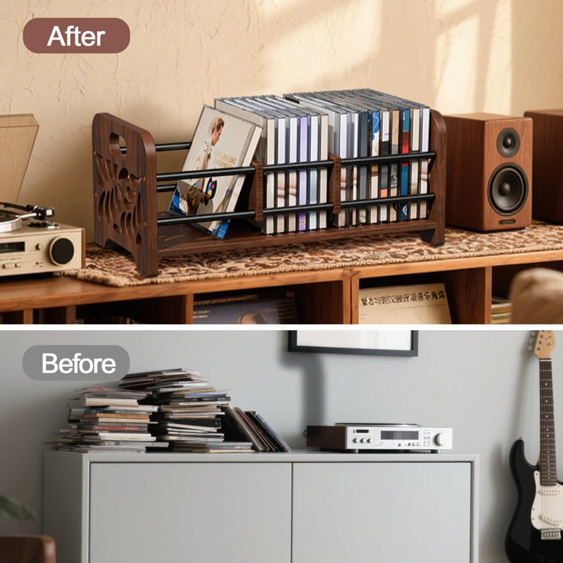 CD Holder,DVD Holder Storage,Wood CD Rack Organizer,DVD Rack,Cassette Tape Storage With Dividers For Cds, DVDS, Tapes,Video Game Cases, Tape Display Stand, Hold 35Pcs