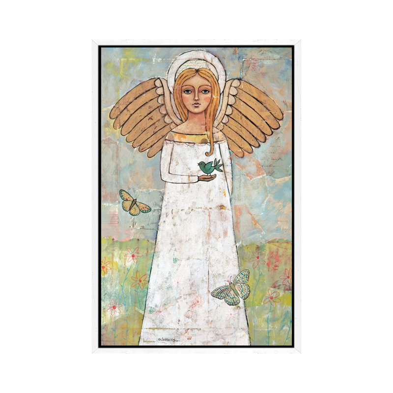 Angel From The Meadow With Bird by Teresa Kogut - Print on Canvas, 101.6 cm H x 66.04 cm W, White Framed