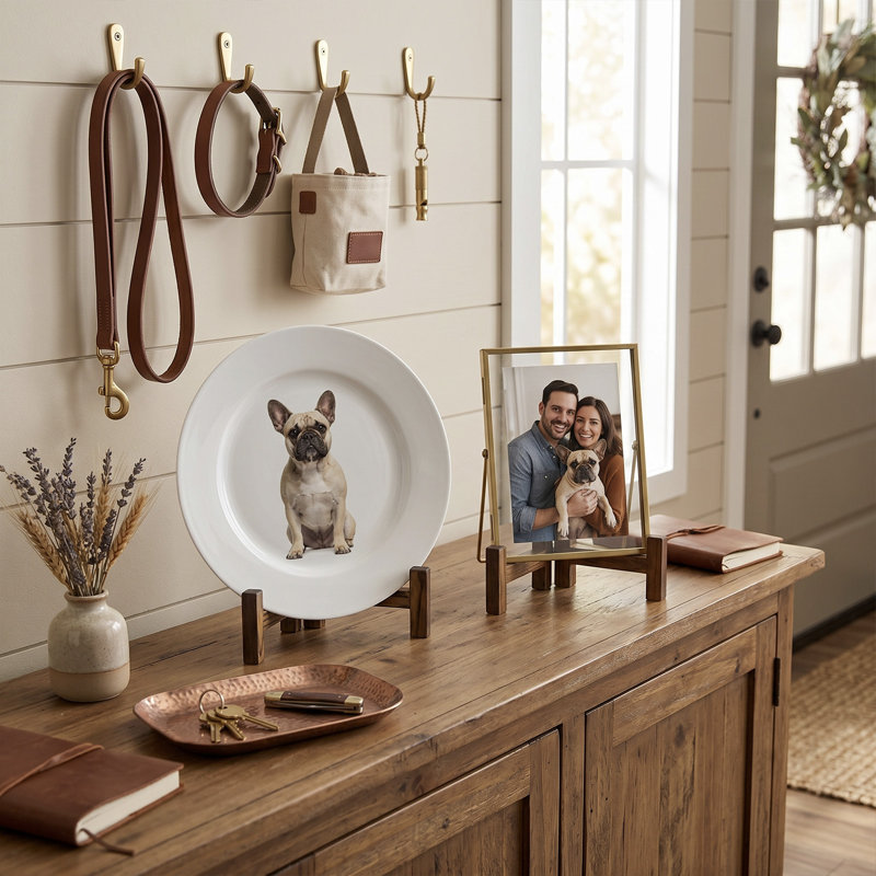 2 Piece Brown Wood Plate Display Stands