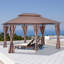 Pavillon de jardin en acier 10 x 13 pi, pour jardin avec toit ventilé et rideaux (kaki)-123218939