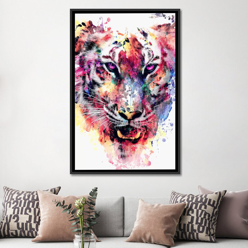 « eye of the tiger », impression sur toile, H 60 po x l 40po x P 1,5 po, Toile avec cadre noir, Pas de tapis