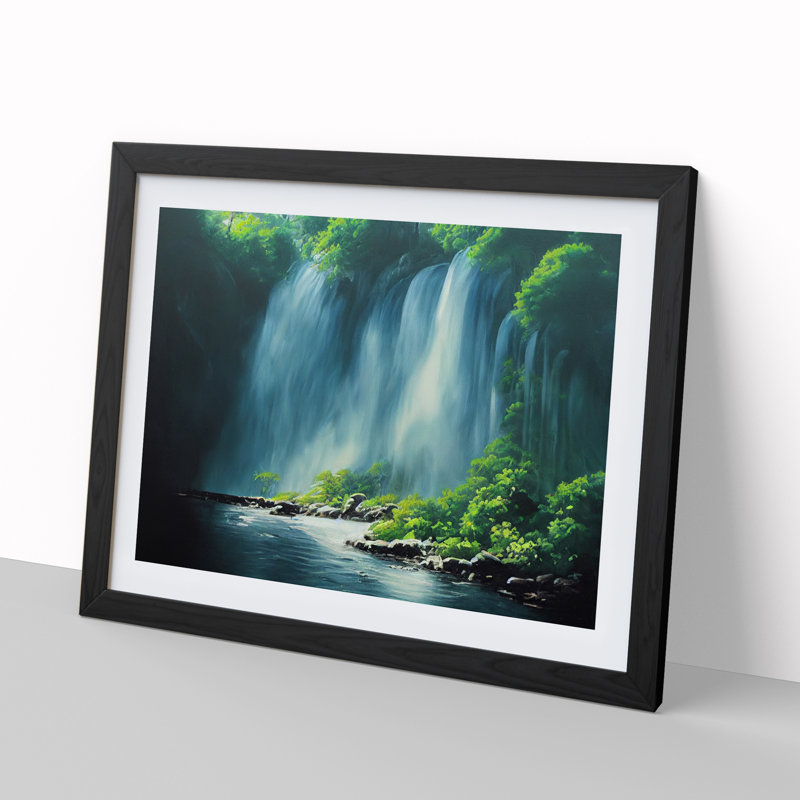 Waterfall Vol.2 - Single Picture Frame Print, Black, 46cm H x 64cm W