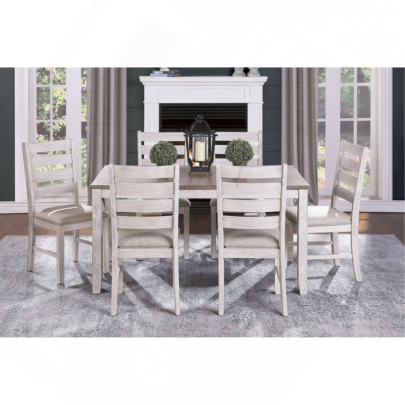 Table de salle à manger rectangulaire de style transitionnel avec finition blanc grisâtre et brun