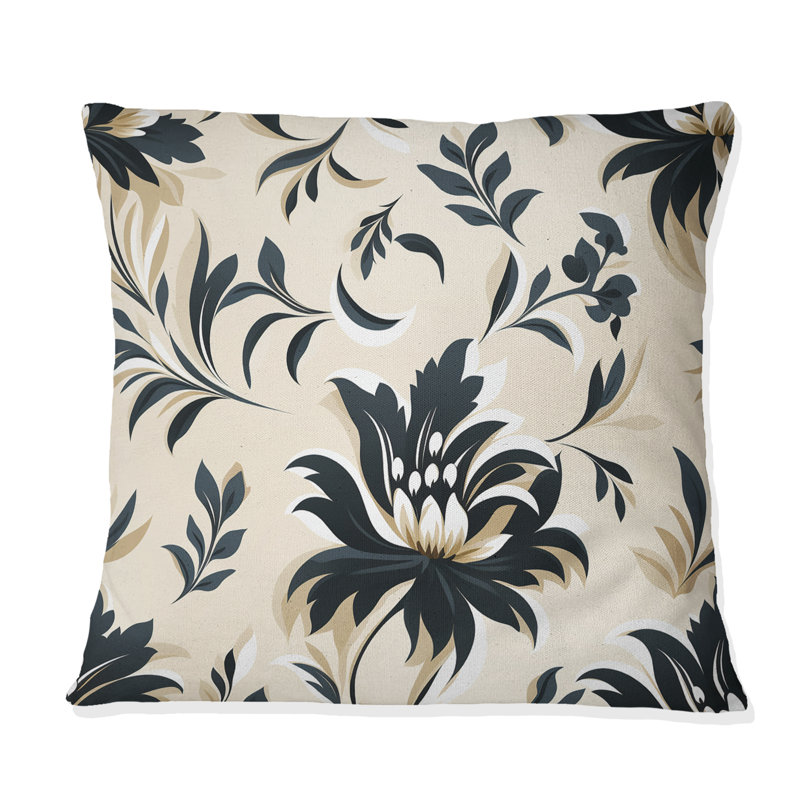 Coussin décoratif beige à imprimé damassé Harmony I, H 18 po x l 18 po
