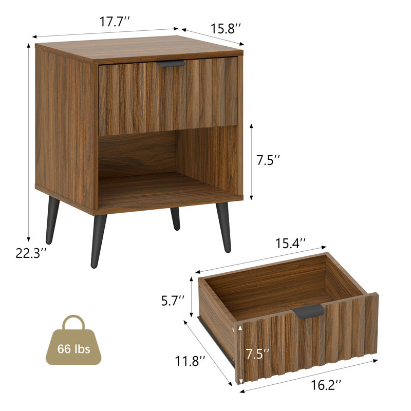 Ensemble de chambre à coucher 3 pièces avec commode à 6 tiroirs et deux tables de chevet