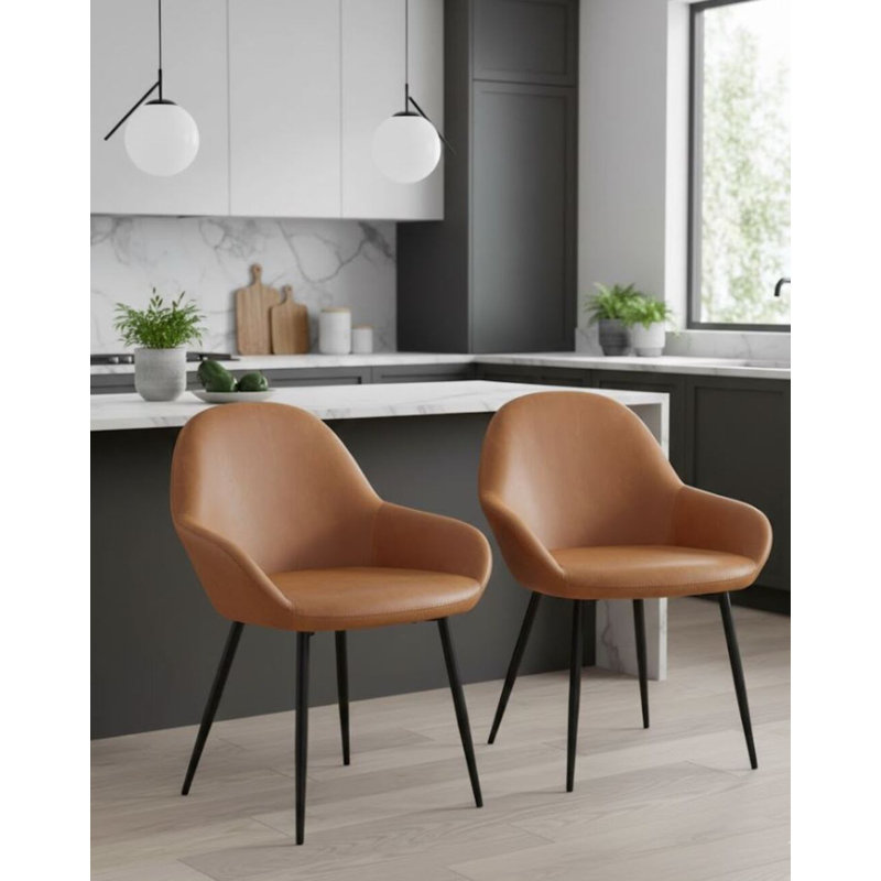 Chaise avec accoudoirs rembourrée Harrelson, Brun clair