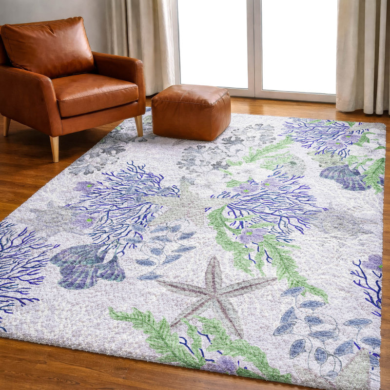 Premium Machine Washable Dream Shag ADS180 Coral Rug, Blue, 8' x 10'