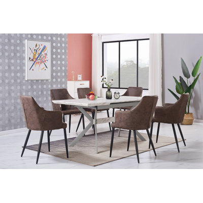 Eatonton 4 Person Dining set - a Rectangular Extendable Dining Table with Metal Legs and a Set of 4 Faux Leather Dining Chairs for Dining Room - Modern Dining Table Set