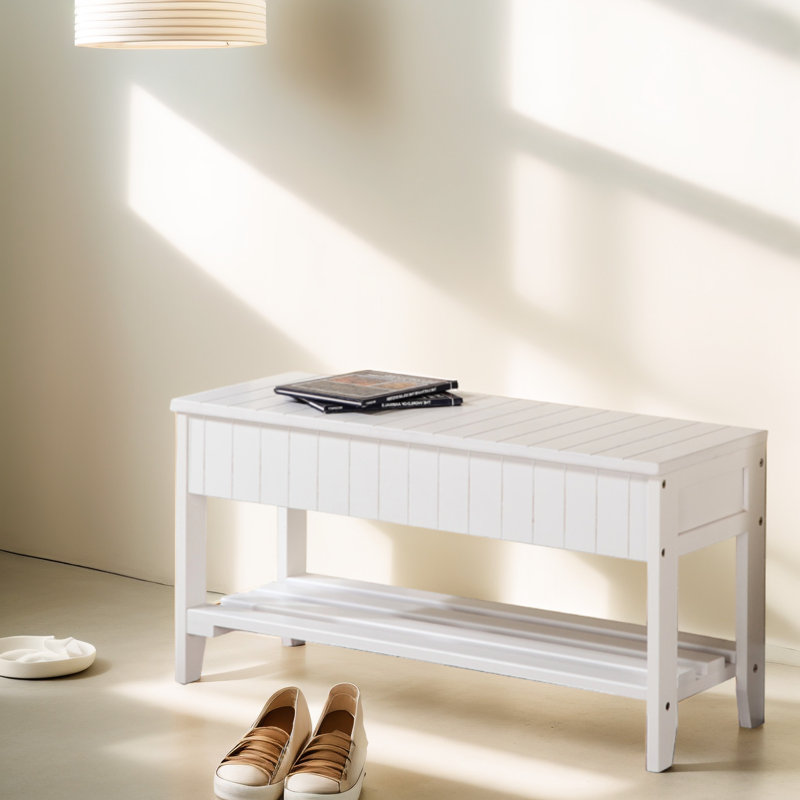 Quality Solid Wood Shoe Bench, White - Spacious Storage Bench With Compartment, White