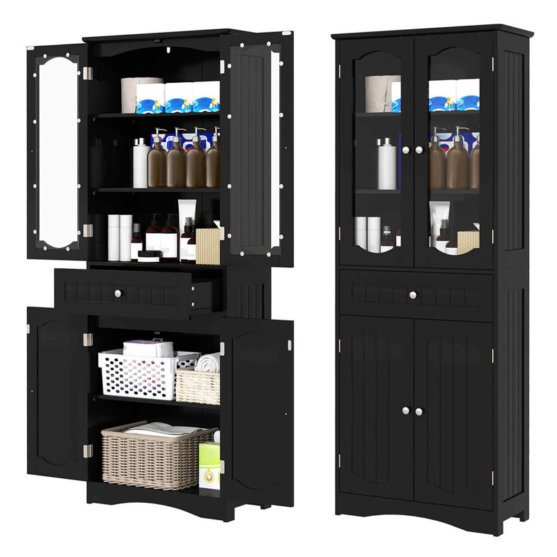 Black MDF Tall Living Room Cabinet with Adjustable Shelving