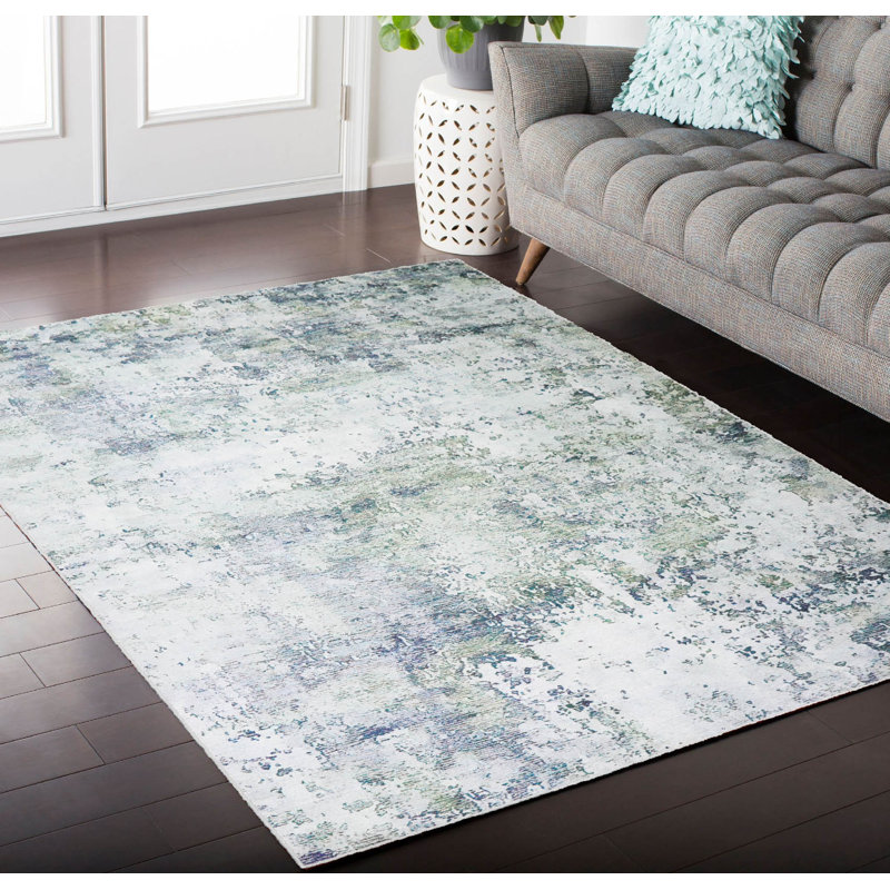 Tapis ivoire / gris en coton bouclé / crocheté, Rectangle 5 pi x 7 pi