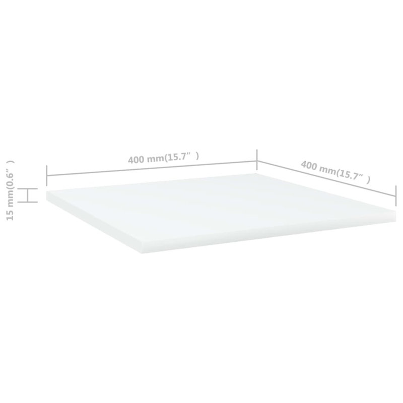 Bookshelf Boards 8 pcs Engineered Wood, White, (8 Shelves) 0.6" H x 15.5" W x 15.5" D