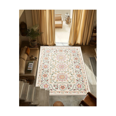 Tapis décoratif lavable à la machine beige