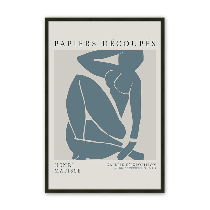 Matisse's Nude III en bleu minuit , H 17 po x l 13 po, Reproduction encadrée sans passe-partout, Noir satiné